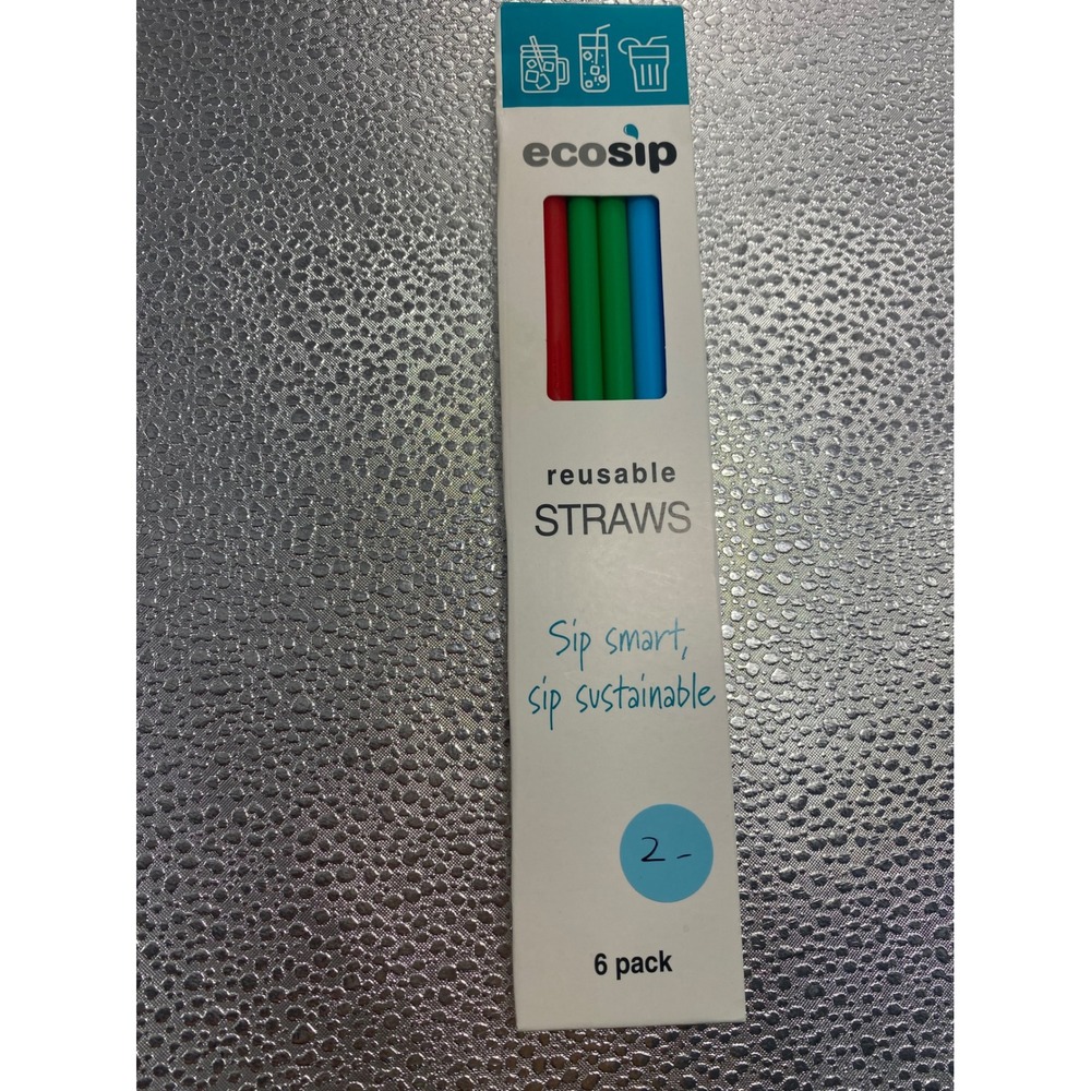 Ecosip Reusable Straw 6 Pack Multi Color Red Green Blue Eco Friendly Sustainable